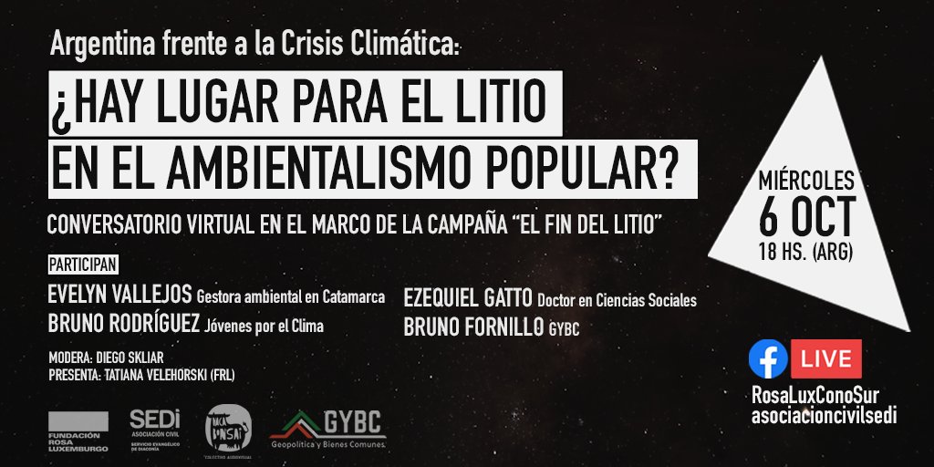 Está ahora en vivo el conversatorio ¿Hay lugar para el litio en el ambientalismo popular? para preguntarse cual es el rol del litio en una eventual transición socioecológica. #ElFinDelLitio
youtube.com/watch?v=NGa7v1…