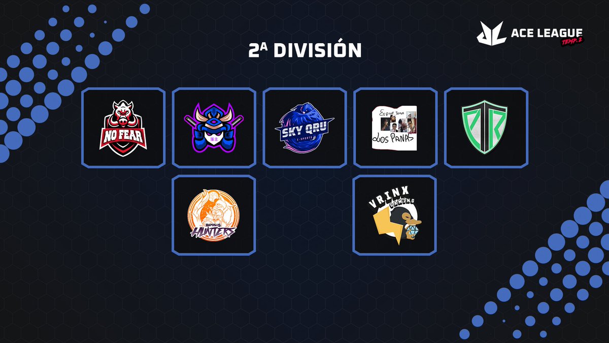 ¡¡Hoy presentamos los equipos que estarán en 2ª División!!

¡¡Ha quedado algo mas reducida, pero eso no significa que vaya a haber menos nivel!! 🔥

<a href="/NoFearSantander/">No Fear</a> 
<a href="/feudoesports/">El Feudo</a> 
<a href="/SkyqruO/">SkyQru_Oficial</a> 
Los Panas
<a href="/PriorityEC/">PRIORITY ESPORTS</a> Wardians
<a href="/rapososgaming/">Rapos@s Gaming</a> 
<a href="/VrinxGaming/">VRINX Gaming</a> Academy

¡Bienvenidos! 😊