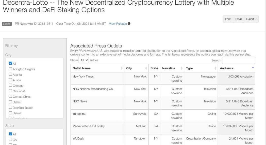 Foxy04130569's tweet photo. #DecentraLotto going viral. In the New York Times Physical paper and NBC News broadcast.

Also for $DELO 

Yahoo Finance: https://t.co/g3KTvkNBOk

MarketWatch: https://t.co/FiZwdlnmdy

Bezinga: https://t.co/65kn2pXlLF

PRNewsWire: https://t.co/OpNU5nSJ7M
And many, many more... https://t.co/BscnUkVJgt