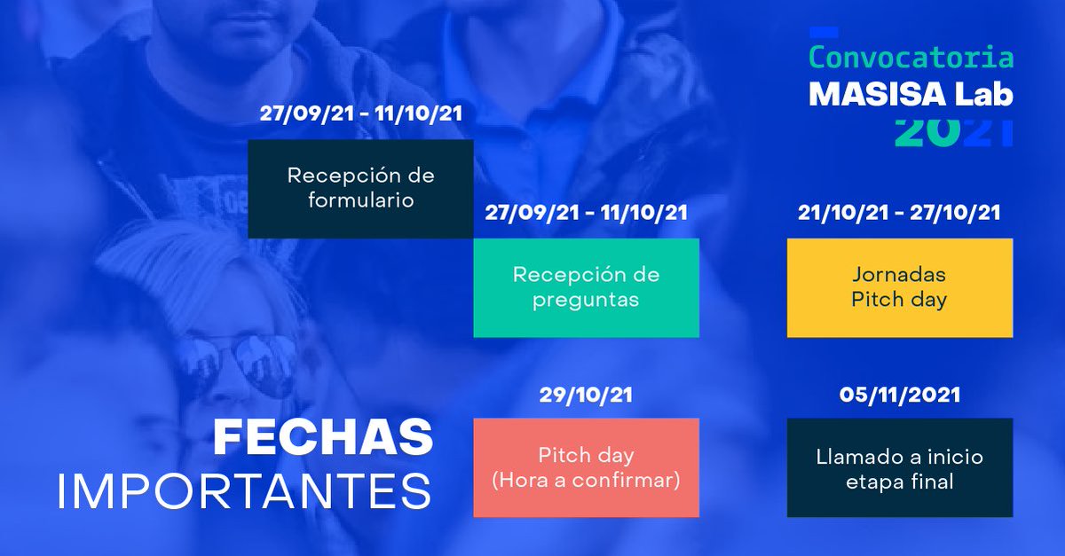 CONVOCATORIA MASISA LAB 2021 Conoce las fechas importantes para postular con tu startup a nuestro Programa de Innovación abierta e inversión. Para conocer las bases e info general visita 📲 masisalab.com/wp-content/upl…
#convocatoria #startups #innovacion #construtech