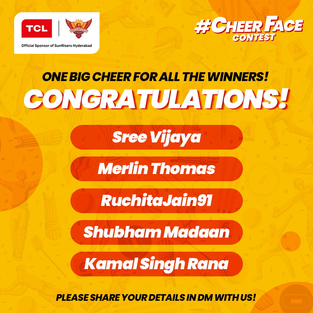 tcl_india's tweet photo. Congratulations to all the winners! 🎉
Your #CheerFace made us happy and now we want you to cheer up &amp; celebrate! 🥳 Please share your details with us to avail your prizes. 🎁
Thank you to everyone else who participated.
More contests are coming up soon, keep following #TCL! 🤩 https://t.co/XCiaB3d0Lo