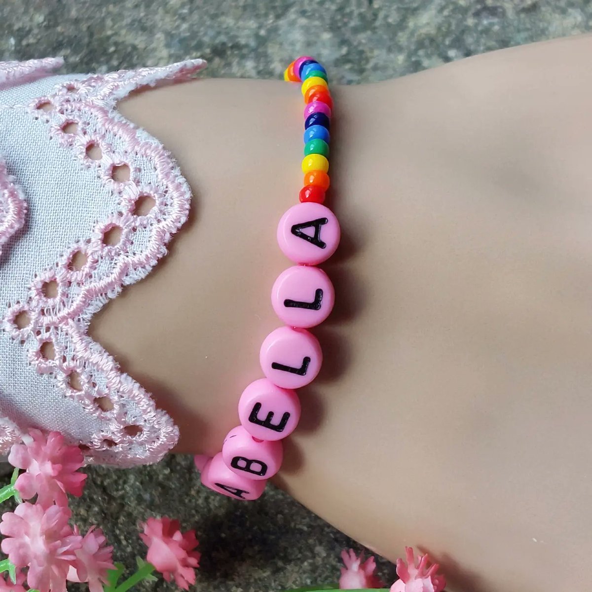 Personalised rainbow stretch bracelet available at loveforever.co.uk and at my etsy shop #personalisedbracelet  #rainbowbracelet #rainbowgifts #rainbowlover #rainbowjewellery #namebracelet #personalisedgifts #lgbtgifts #pridegifts  #lovebijouxlondon #loveforeverjewellery