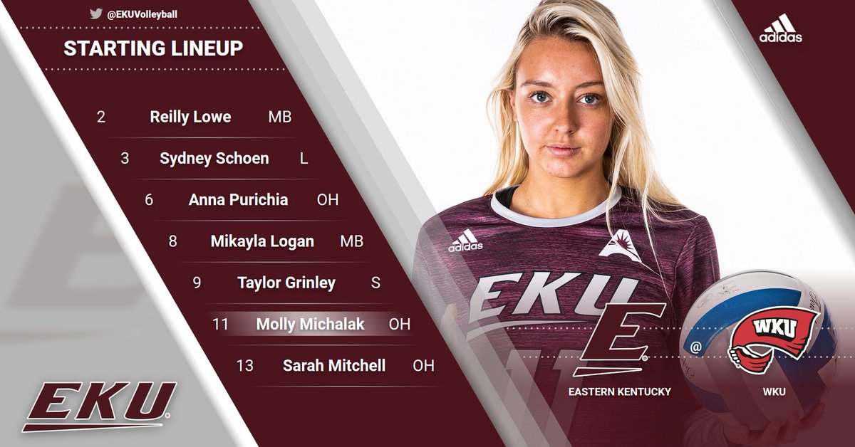 EKUVolleyball's tweet photo. Here's the starting lineup for today's match against Western Kentucky! https://t.co/LZCW9h3bWq