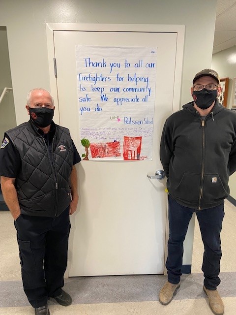 Thank you to the students, teachers &amp; staff at Palsson School for coming to the Fire Department today to #LearnTheSoundsOfFireSafety with Deputy Chief Vatcher, Lt Grobe &amp; Lt. Fowler. Make sure to complete  your Home Fire Escape Plans &amp; thank you for the wonderful artwork