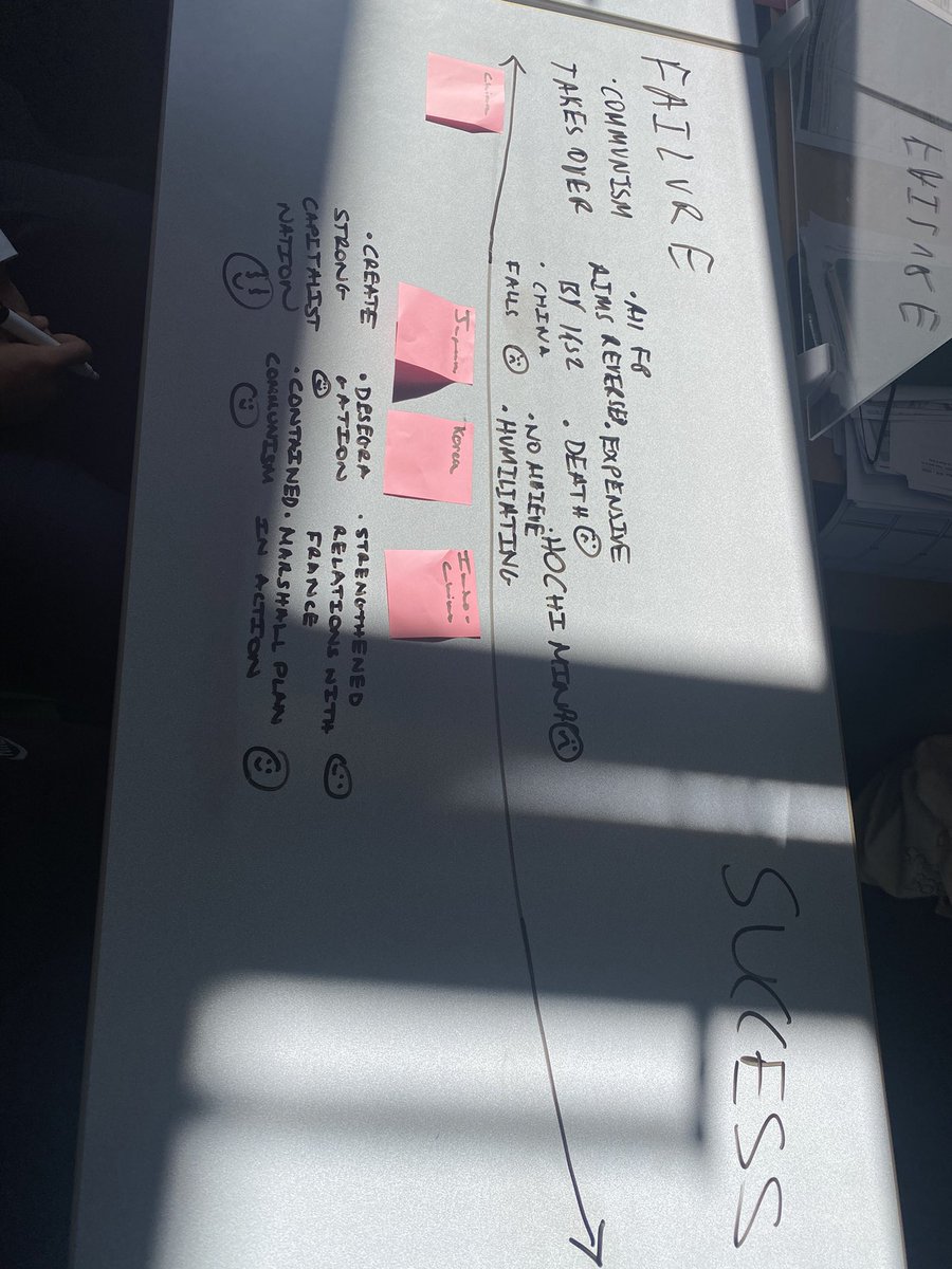 AhernMs's tweet photo. Considering Truman’s foreign policy in Asia today was the perfect excuse for my a level students to write all over their desks. Thoughtful ideas annotated along their sliding scales proved for great conversations and fun 🤩 https://t.co/VDbyYRiqbo