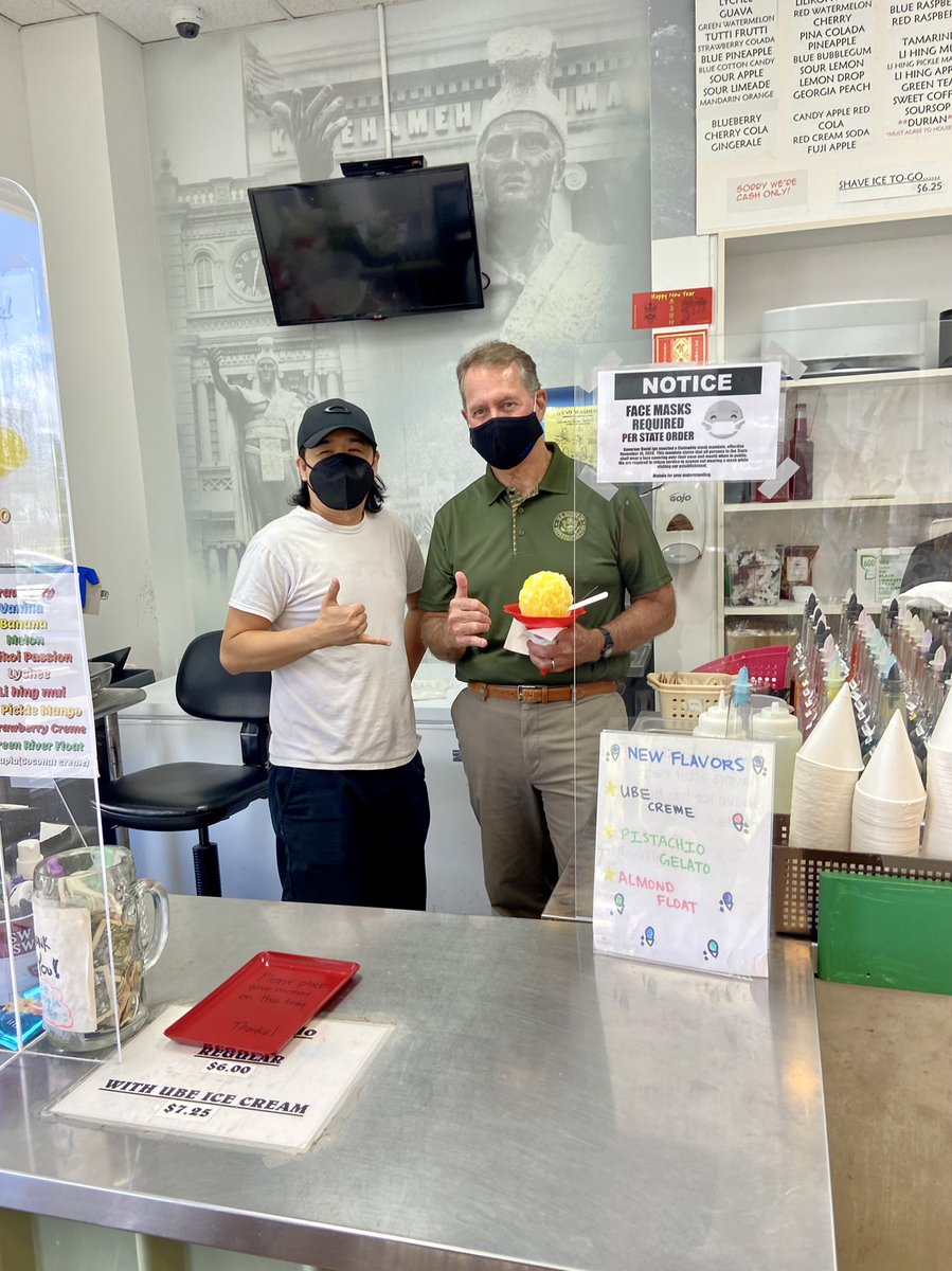 Dropped by @rainbowdrivein in Kapahulu to present third generation family owner Chris Iwamura with a Certificate of Special Congressional Recognition on their 60th Anniversary and talk small business surviving COVID. Plus in-line constituent survey and bonus shave ice!