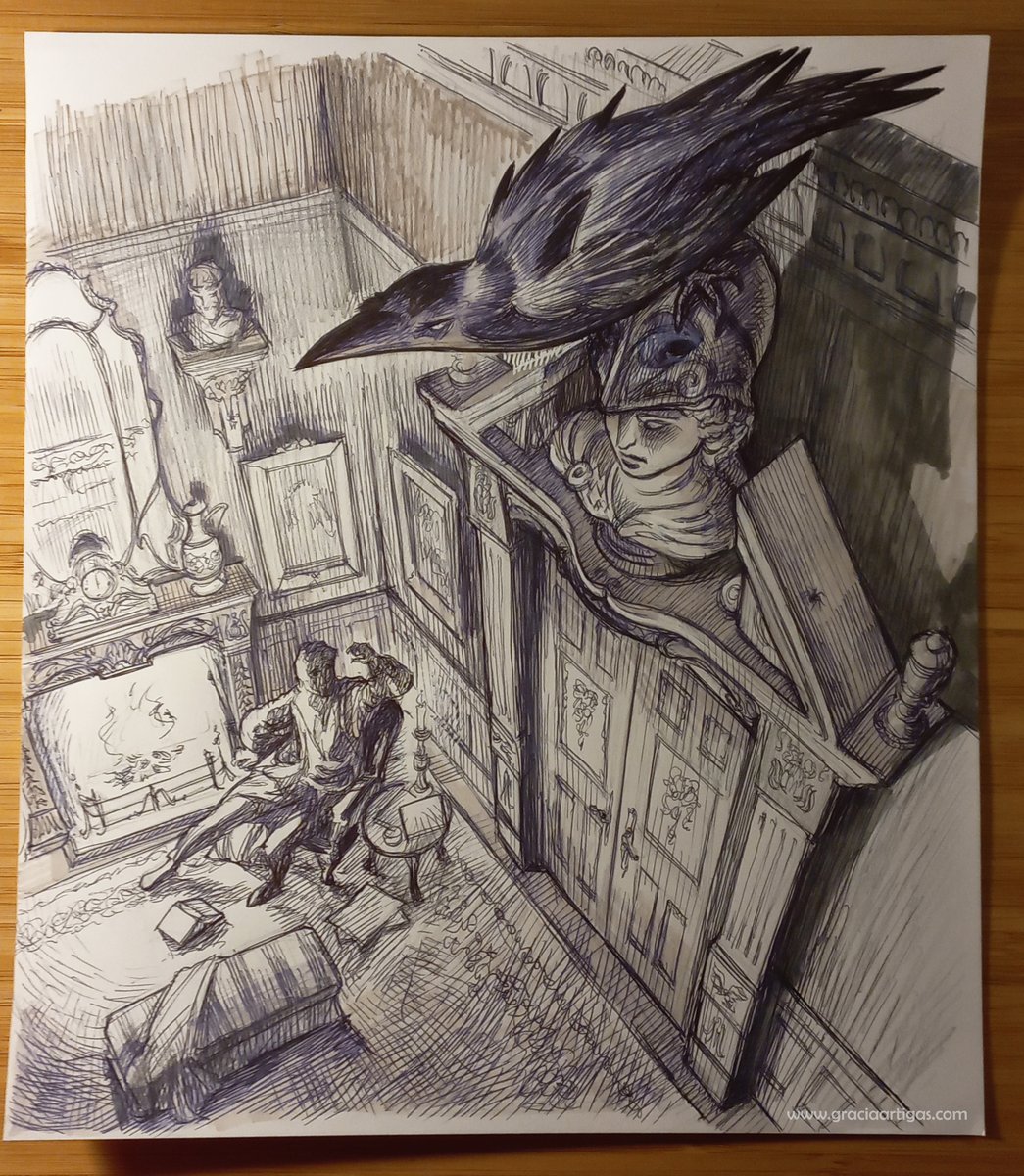 I think it was yesterday that the prompt of #inktober2021 was #raven... I always wanted to draw the #Nevermore and now I had the perfect excuse!
Hope you know the author of the #literarywork it is inspired by
#inktober #ink #pen #drawing #edgarallanpoe #bookillustration