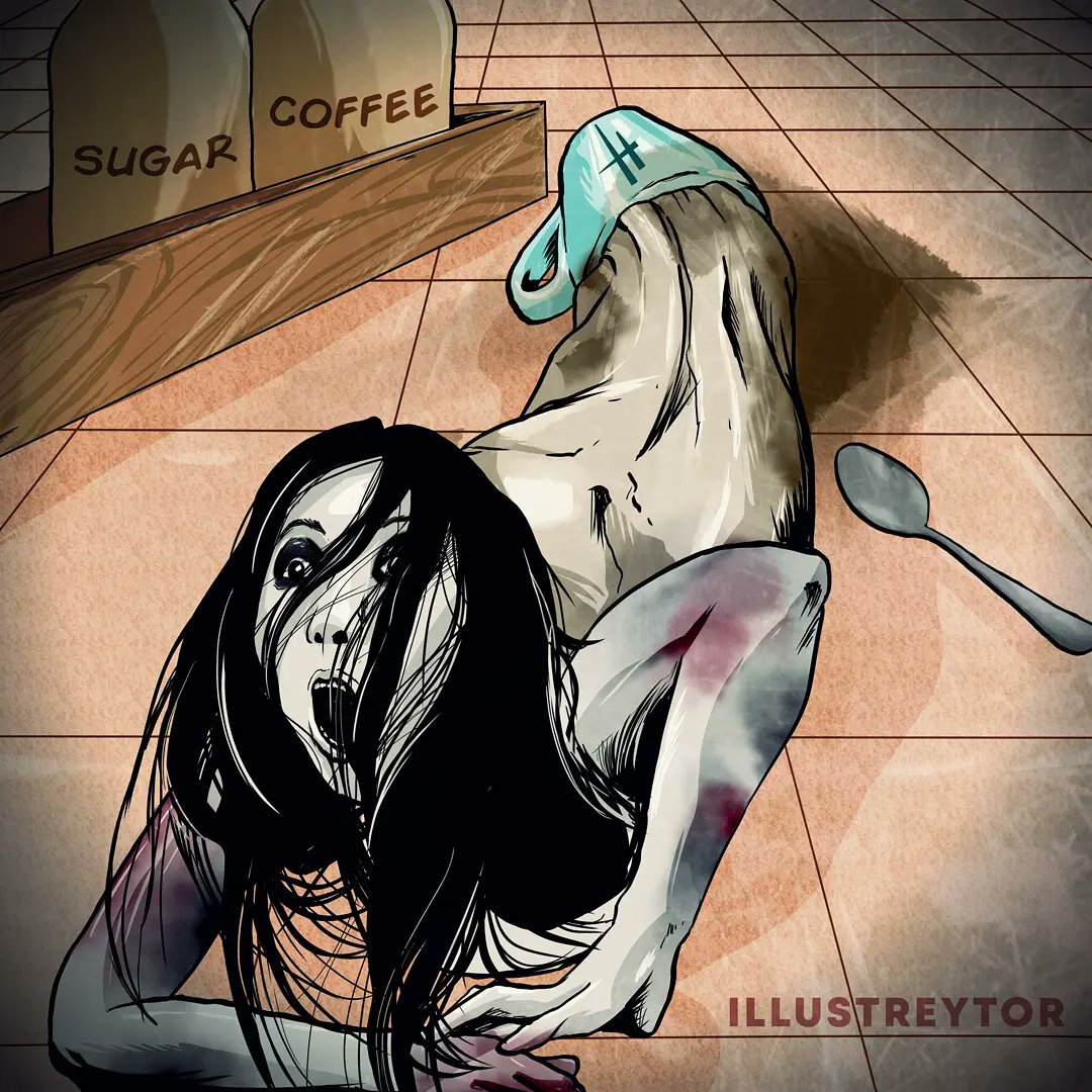 illustreytor1's tweet photo. One FLAT WHITE (lady) please ! ☕🤭
Surely this coffee will wake you up !
#huionhauntober2021
#mug 
#ilLUSTREytor 
#LikhaKoPo 
#ArtKoIto 
#flatwhite 
#horror #Halloween #inktober2021 #coffee https://t.co/Cxy1ZlebFG