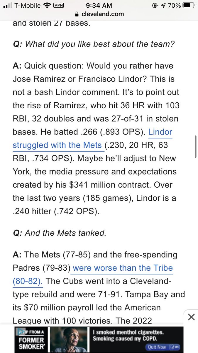 A last Cleveland Guardians thought- “the rise of Ramirez” is pretty clunky language for a three time MVP Award finalist. https://t.co/28BZErlLgk