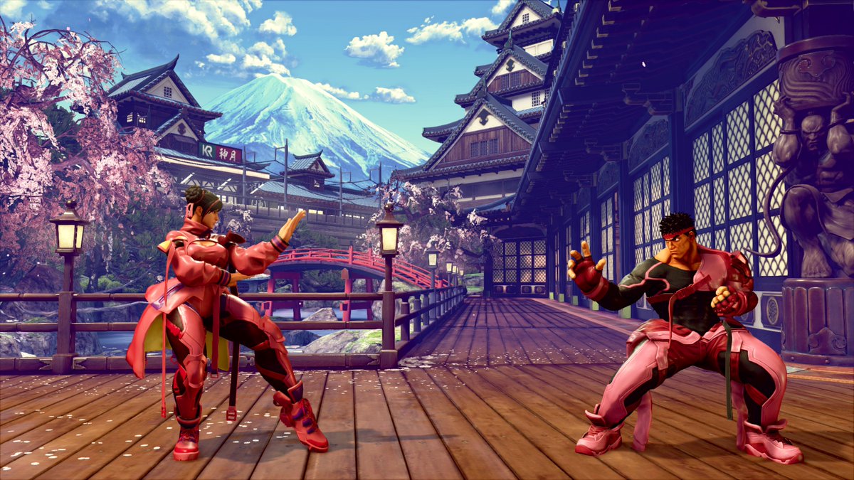 Chun-Li and Ryu in their pink BCRF costumes