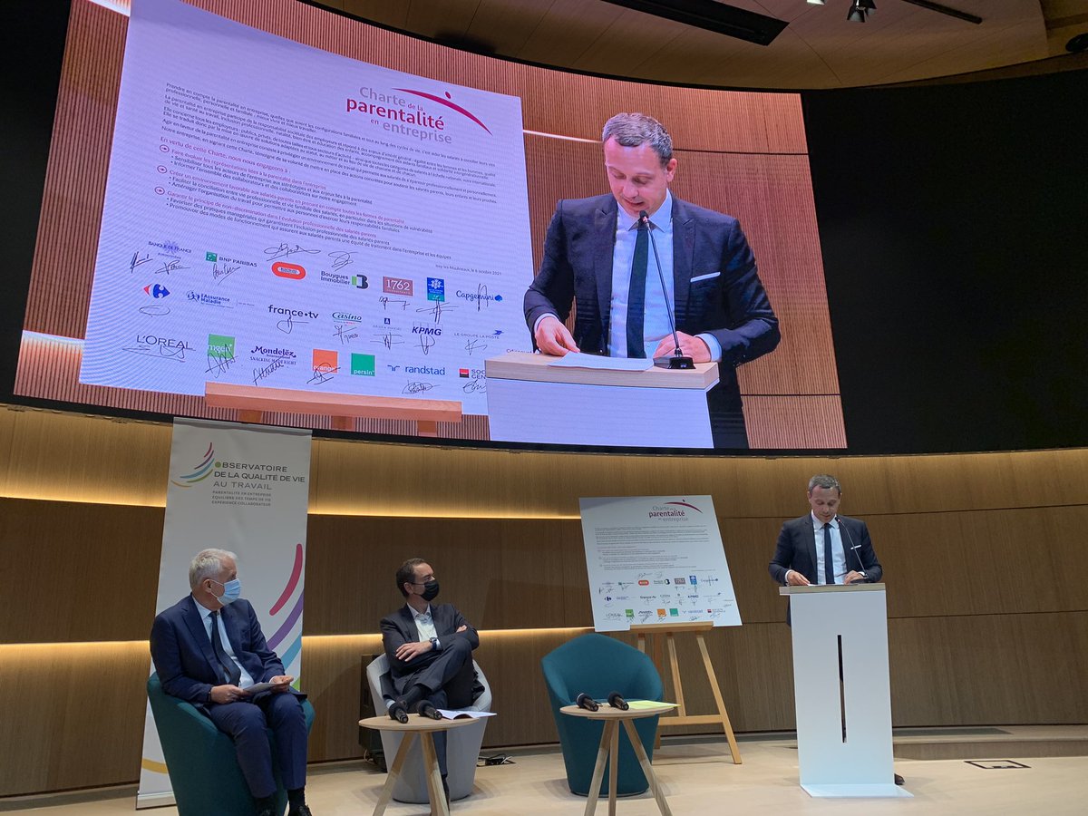 Très heureux de recevoir aujourd’hui <a href="/AdrienTaquet/">Adrien Taquet</a> &amp; Jérôme Ballarin chez <a href="/orange/">Orange</a> pour signer la nouvelle Charte de la #Parentalité en entreprise. Merci à <a href="/OPE_cbm/">Observatoire de la Qualité de Vie au Travail</a> et aux entreprises signataires présentes qui font évoluer ce sujet capital ! #inclusion #LifeAtOrange cc <a href="/cath_bm/">Boisseau Marsault Catherine</a>