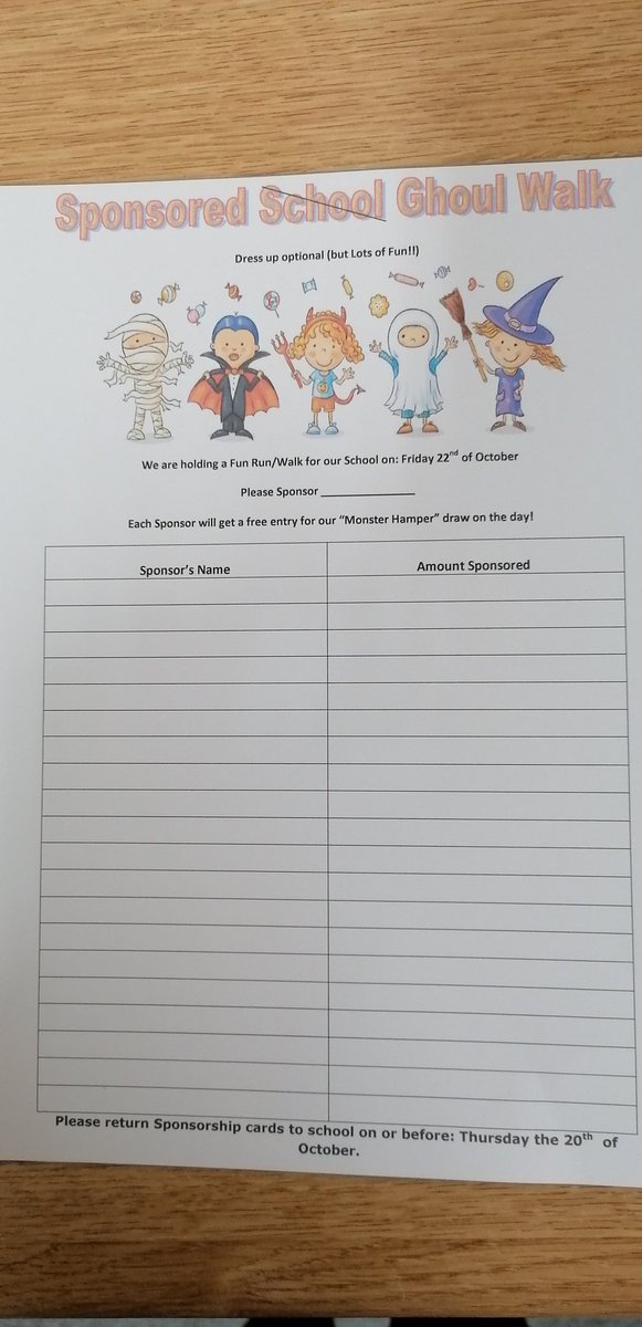 RockmountNS's tweet photo. We are delighted to be able to kick off our fundraising this year with a sponsored 'School Ghoul Walk' on the 22nd October. We'll be walking through Miltown wearing our scariest Halloween costumes! All sponsors of our walk will be entered into a draw to win a 'Monster Hamper'! https://t.co/sQNMXmnnt4
