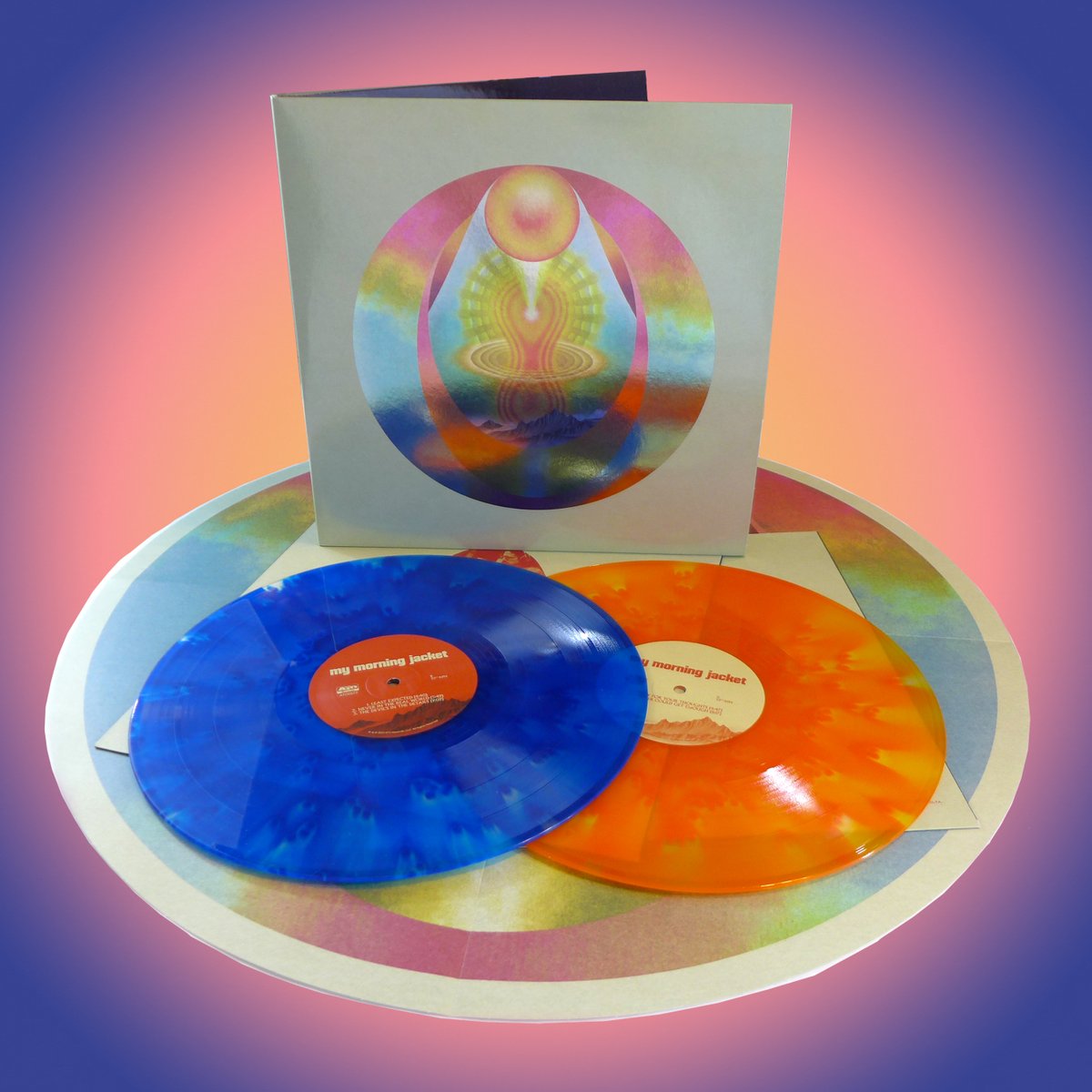 mymorningjacket's tweet photo. Our new album ‘My Morning Jacket’ is out in two weeks! Pre-order on 180g cloudy blue and orange colored vinyl, featuring a deluxe foil gatefold jacket with artwork by Robert Beatty, and a 24” circular fold-out poster ✨ https://t.co/Y0zQOjNAWH https://t.co/xjdK06n0ux