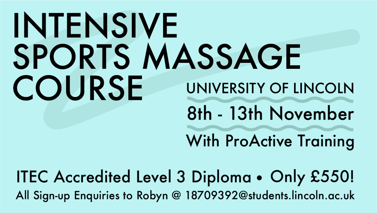 University of Lincoln Physiotherapy Society (@physiosocuol) on Twitter photo Final spaces available on our intensive sports massage course!! Email <a href="/robyn_benn/">Robyn Benn</a> at 18709392@students.lincoln.ac.uk to sign-up, but be quick as we only have a few spaces remaining! Final spaces available on our intensive sports massage course!! Email <a href="/robyn_benn/">Robyn Benn</a> at 18709392@students.lincoln.ac.uk to sign-up, but be quick as we only have a few spaces remaining!