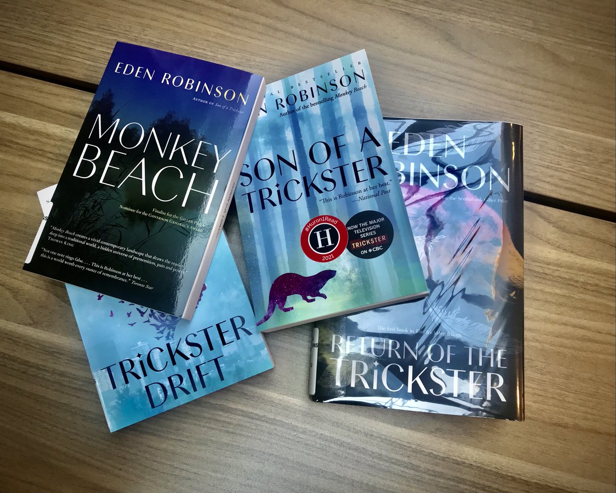 HuronLibrary's tweet photo. Ahead of the curve and already finished our #Huron1Read book Son of a Trickster? We totally understand. A good book is hard to put down! If you're hooked and want more, come check out the sequels Trickster Drift and Return of the Trickster. Available now in the library commons! https://t.co/RaJvakyWlz