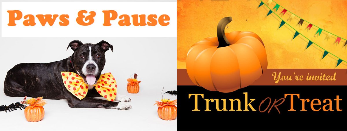 Sun, Oct 24
Paws &amp; Pause
4-5:30 pm. Free food trucks, nail clippings &amp; pet swag. Pet costume contest, prizes &amp; Pet Blessings! Bring pet food for Humane Society.  

Trunk or Treat
5-6:30 pm.  We'll costume ourselves/our cars &amp; hand out treats to the kids! C'mon over!