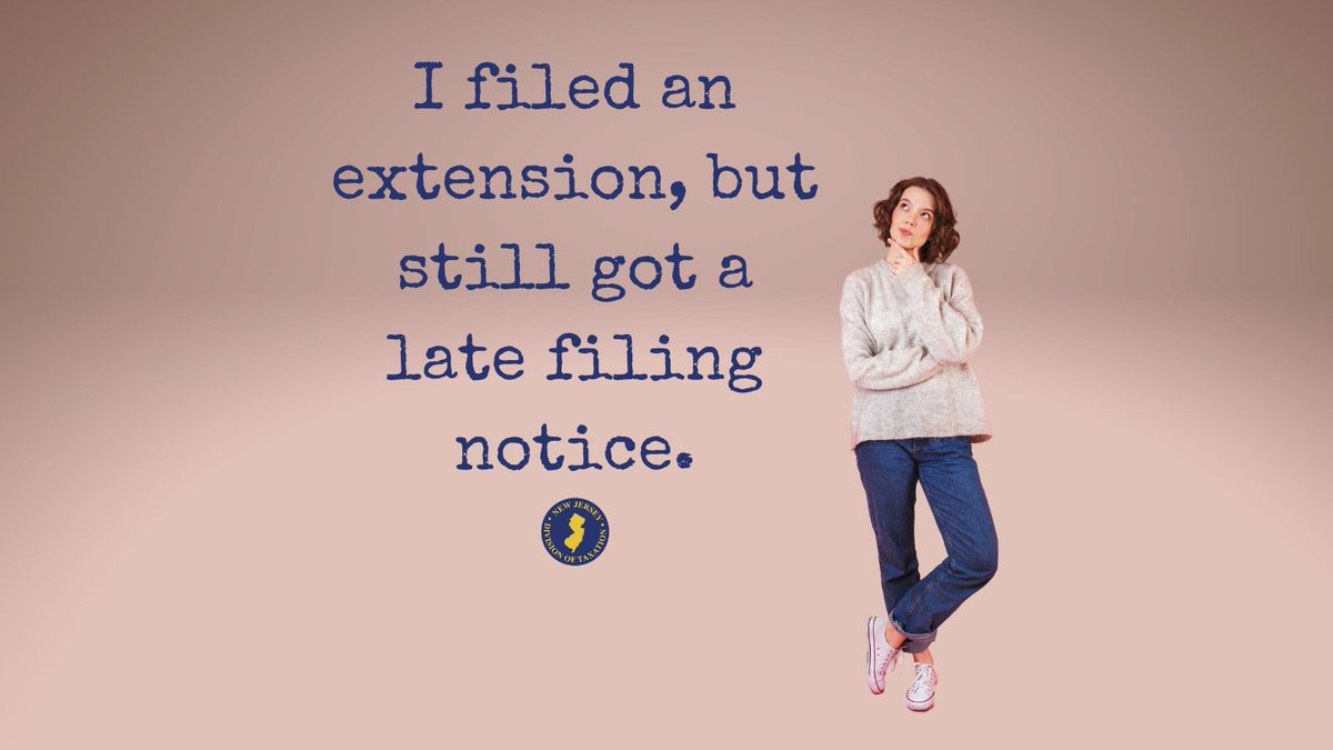 nj_taxation's tweet photo. In order for an extension to be granted in NJ, 80% of your tax liability must be paid in by the original due date of the return. For more information regarding extensions, please visit https://t.co/niV4Zu6Nre.
#njtax #latefiling https://t.co/wJLVjhDqMt