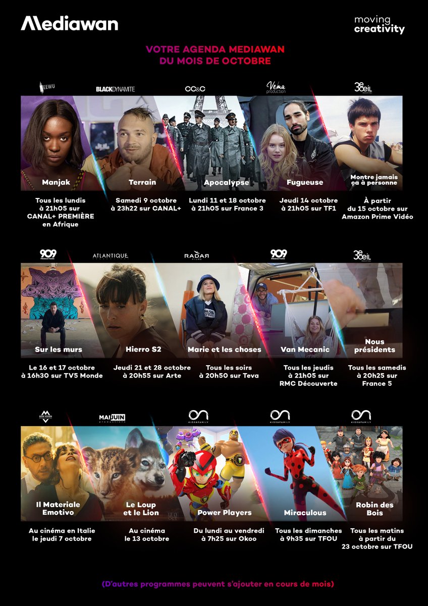 #AgendaMediawan : Voici ce que Mediawan vous réserve pour le mois d'Octobre 🗓️