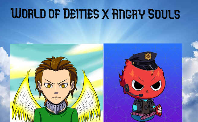 WrldOfDeities's tweet photo. Hey everyone! We are doing a cross-giveaway with 
@angrysoulsbar for a random NFT from each collection! 

To enter:

1️⃣ Follow both 
@angrysoulsbar and
@WrldOfDeities + retweet!

2️⃣ Tag 3 friends

3️⃣ Join both our Discord!

WOD: https://t.co/o7dh1dK9hF
AS: https://t.co/3Dy0D2nMFV https://t.co/CnabetKxi9