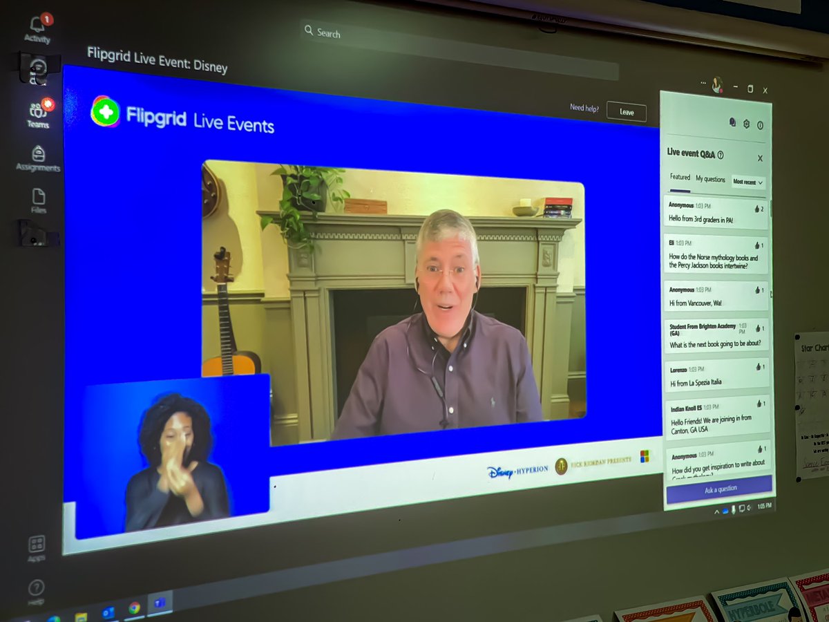 MarshaColbert5's tweet photo. @Flipgrid Live event with @rickriordan has the Crew soooo excited!! They are HUGE fans of his work! Learning all about his writing process. ❤️✏️ @DisneyBooks @collierschools @VMEPatriots #UnleashGreatness https://t.co/q3SVAmwuVt