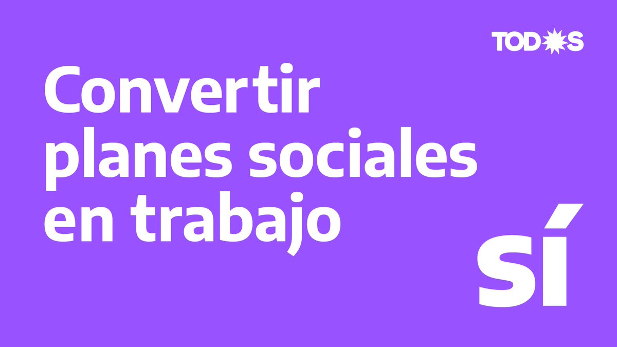 Mañana ingresaremos la ley que convierte los planes sociales en trabajo genuino. Con metas, capacitaciones y herramientas de promoción para salir de la emergencia del plan y construir un puente hacia el trabajo para casi un millón de argentinos y argentinas.

#ArgentinaUnida♥️🇦🇷