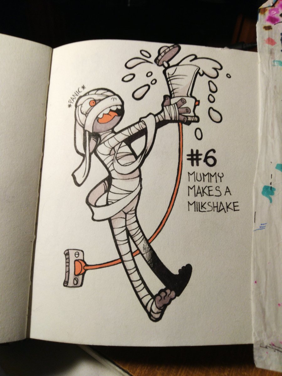 Day 6: Mummy makes a milkshake. With a very scary blender XD

#drawlloween #Drawlloween2021