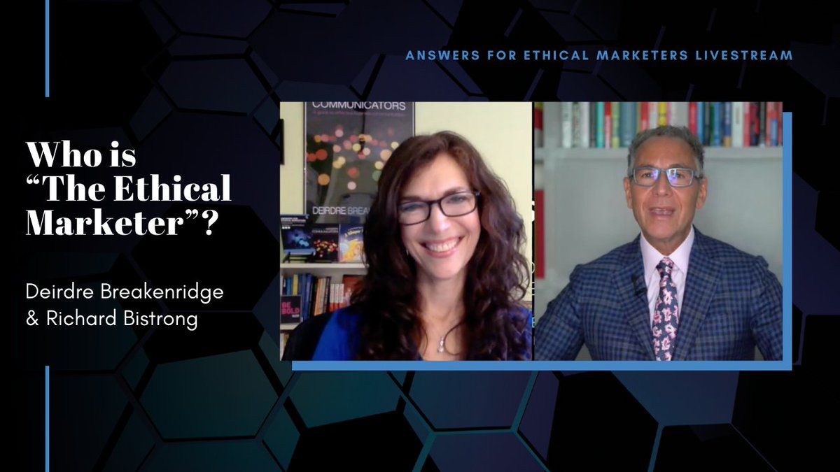 Who is an ethical marketer? As I share with <a href="/dbreakenridge/">Deirdre Breakenridge</a>, everyone is! To watch the recording from her book-launch livestream (teaser, I co-hosted)  👉🏼👉🏿👉  bit.ly/3mx3Wsi  #ethics #integrity #business