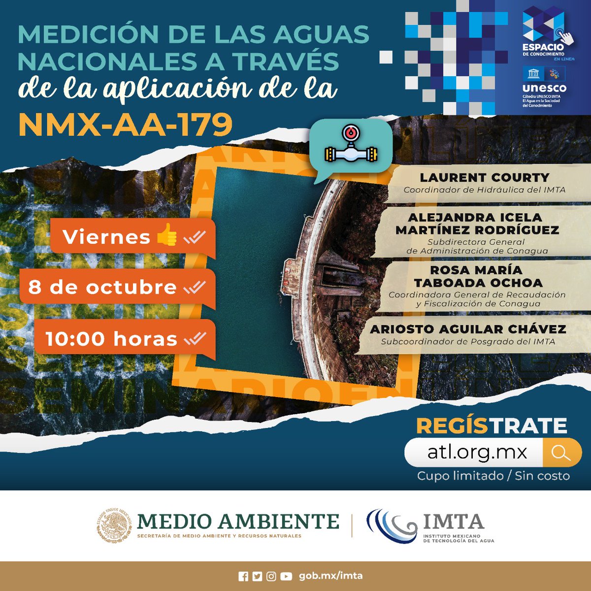 ✨Asiste al #EspaciodeConocimiento en línea: Medición de las aguas nacionales a través de la aplicación de la NMX-AA-179 💧📏

📆Viernes 8 de octubre 
🕙10 de la mañana 

Regístrate 👉 bit.ly/AgsNacionales