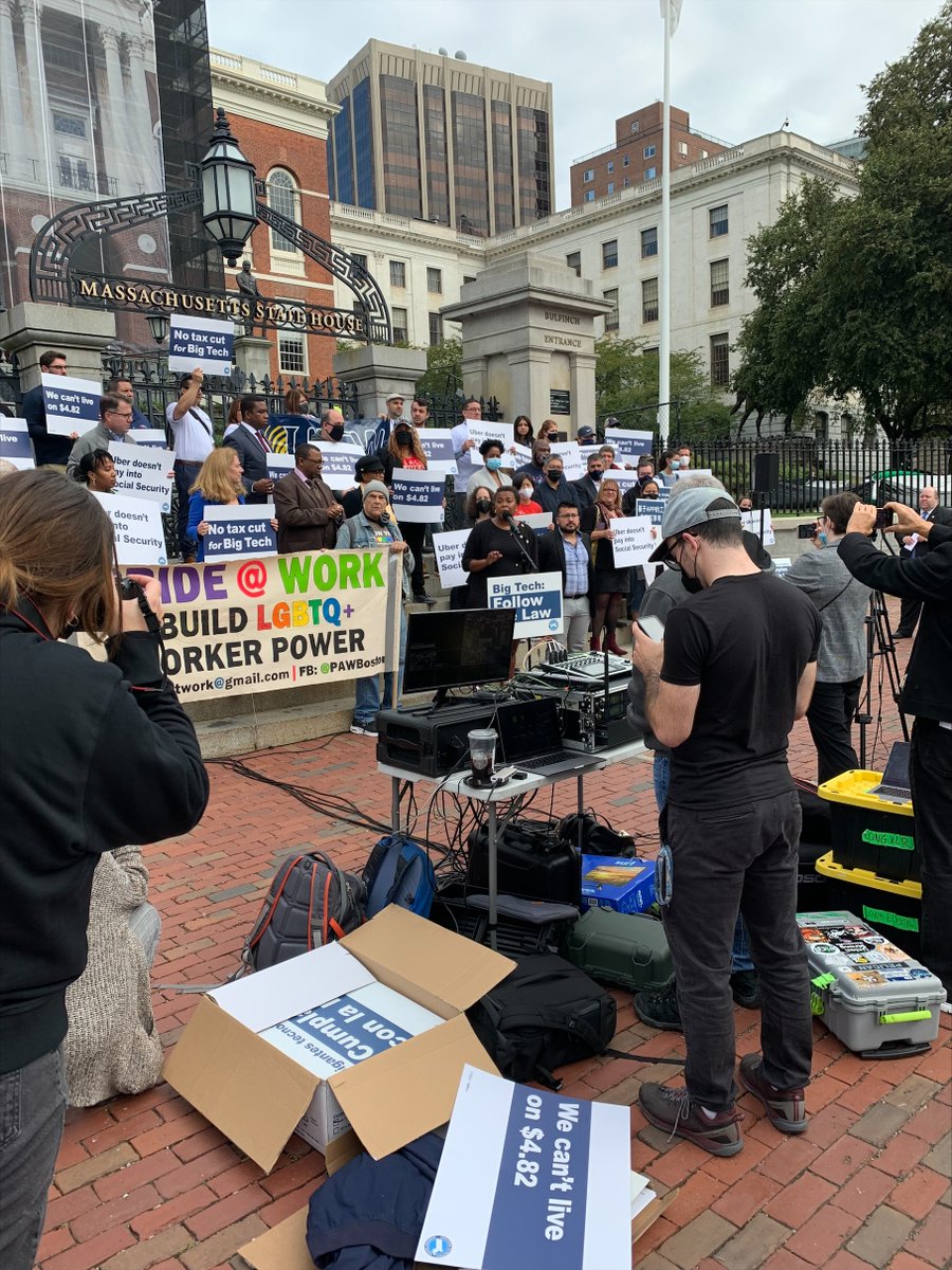 thelaborguild's tweet photo. And today Jack Fell joined State Representatives and Senators, Organizers, and Uber and Lyft Drivers in front of the State House in their fight against the H1234 bill designed to disenfranchise workers and rideshare drivers: https://t.co/I50Ed3pSrM