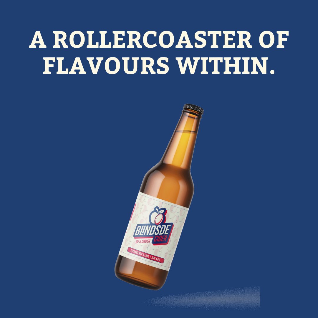 BlindsideCider's tweet photo. 5/
Ladies and gentlemen, our 3rd and final cider:
UP & UNDER
Our strawberry & lime number, Up & Under, is both sweet & sour, much like a decent pair of second rows. A bullish 4%, it packs down with both fresh citrus and sweet strawberries.
#BlindsideCider https://t.co/dA7cuyknjJ