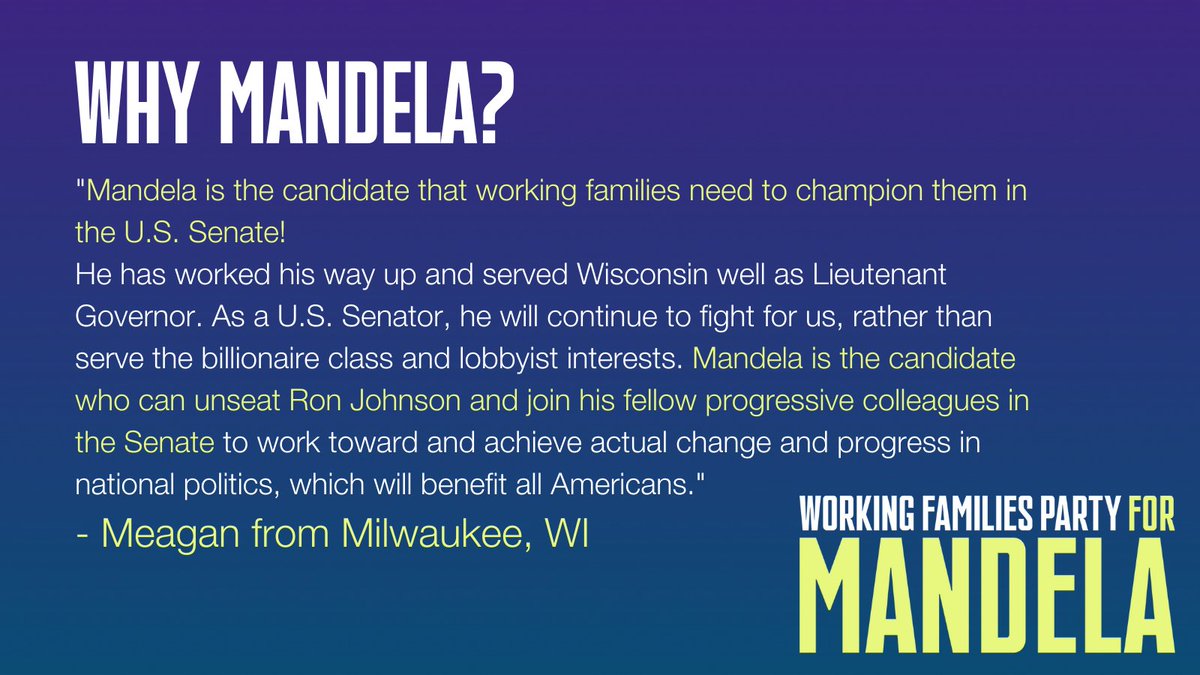 wiworkingfam's tweet photo. Why Mandela? Here's what Meagan from Milwaukee, WI has to say!
Tell us why you're ready for @TheOtherMandela / @MandelaForWI with @WorkingFamilies at https://t.co/NBDObOfxnV today!
#WFPforMandela #RunMandelaRun #WhyMandela https://t.co/6edG9m34Lp