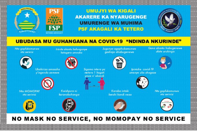 MuhimaRwanda's tweet photo. Uyu munsi mu @MuhimaRwanda urugaga rw’abikorera @PSF_Rwanda mu @Teterocell bakoze Ubukangurambaga kuri #operationcovidfree mu nsanganyamatsiko  “NO MOMO PAY NO SERVICE” na “NO MASK NO SERVICE” @RwandaLocalGov @gatjmv @PSF_Rwanda @CityofKigali @PudenceR @merardmp @Nyarugenge https://t.co/L67CswCtR7