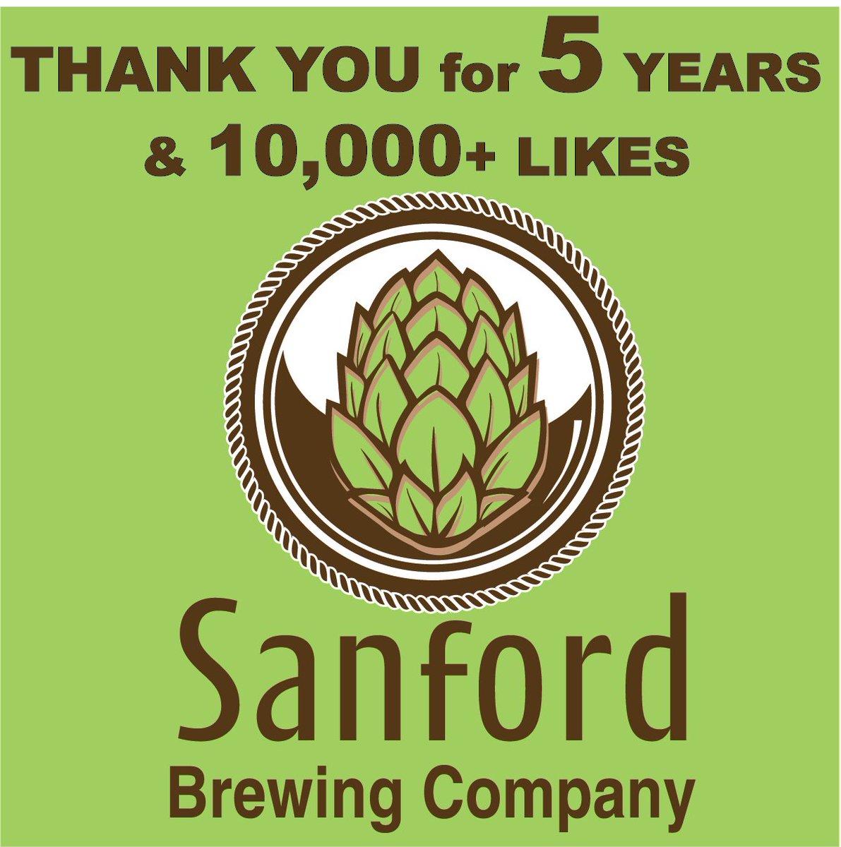 sanfordbrewing's tweet photo. We at Sanford Brewing would like to ๐บ THANK YOU ๐บ Sanford & our fans๐ , for being with us for 5 years, ๐ฅจ & getting us to 10,000 ๐ LIKES โค. #fifthanniversary #fiveyears #historicdowntownsanford #sanfordavenue #happyhourextendedto7 #fivedollarpints #cheers #sanfording https://t.co/jkMM1xmyKS