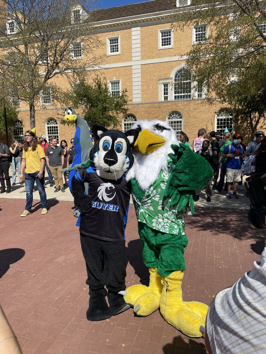 CorrieEdmondson's tweet photo. Wilma the Wildcat helping Scappy celebrate his birthday! 🎉 @GHS_Wildcats @UNTsocial @dentonisd @CheerGuyer https://t.co/nnhfY67eJO