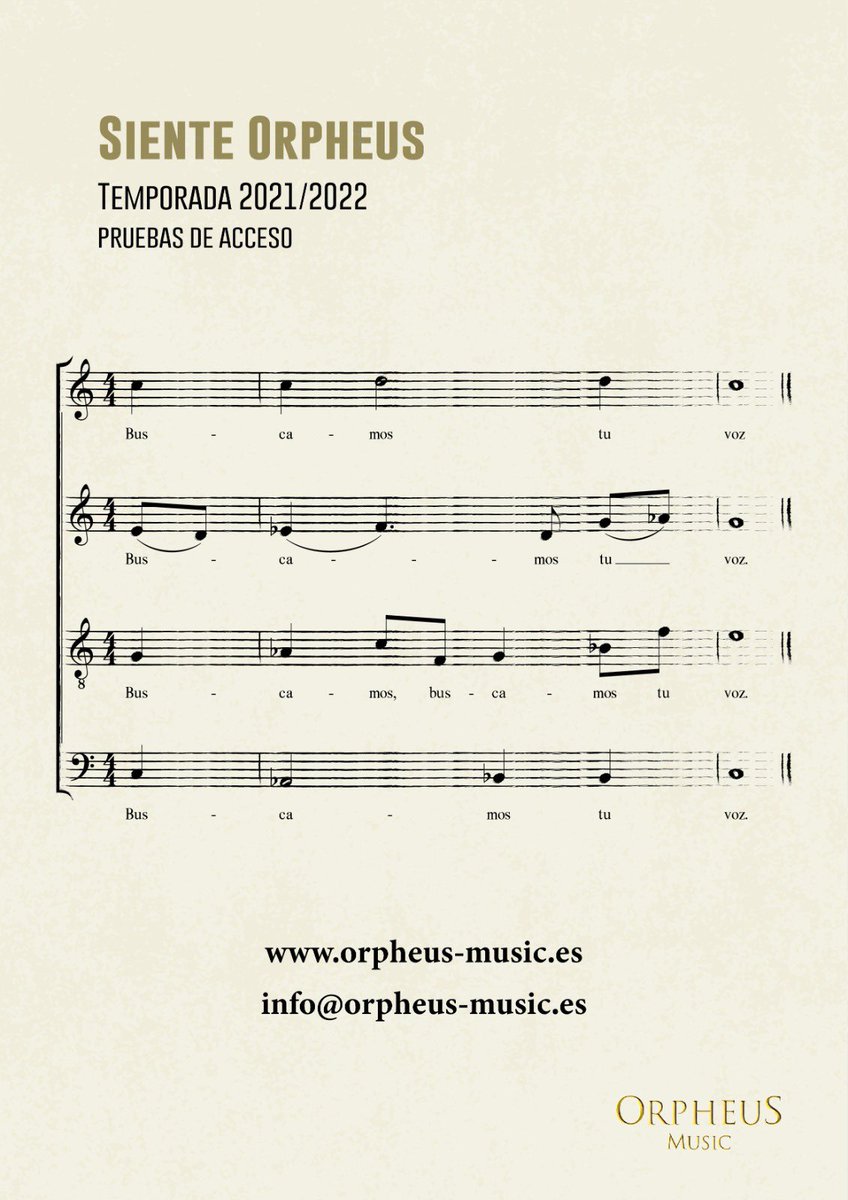 ¿Te gusta la música? Siente nuestra melodía, siente Orpheus💛

🔔Pruebas de acceso 2021/2022 
🎶Ven a cantar con nosotros y disfruta de la música formando parte de nuestra familia

¿Quieres unirte a nosotros? Entra en 

🔗orpheus-music.es/siente-orpheus 

¡BUSCAMOS TU VOZ!