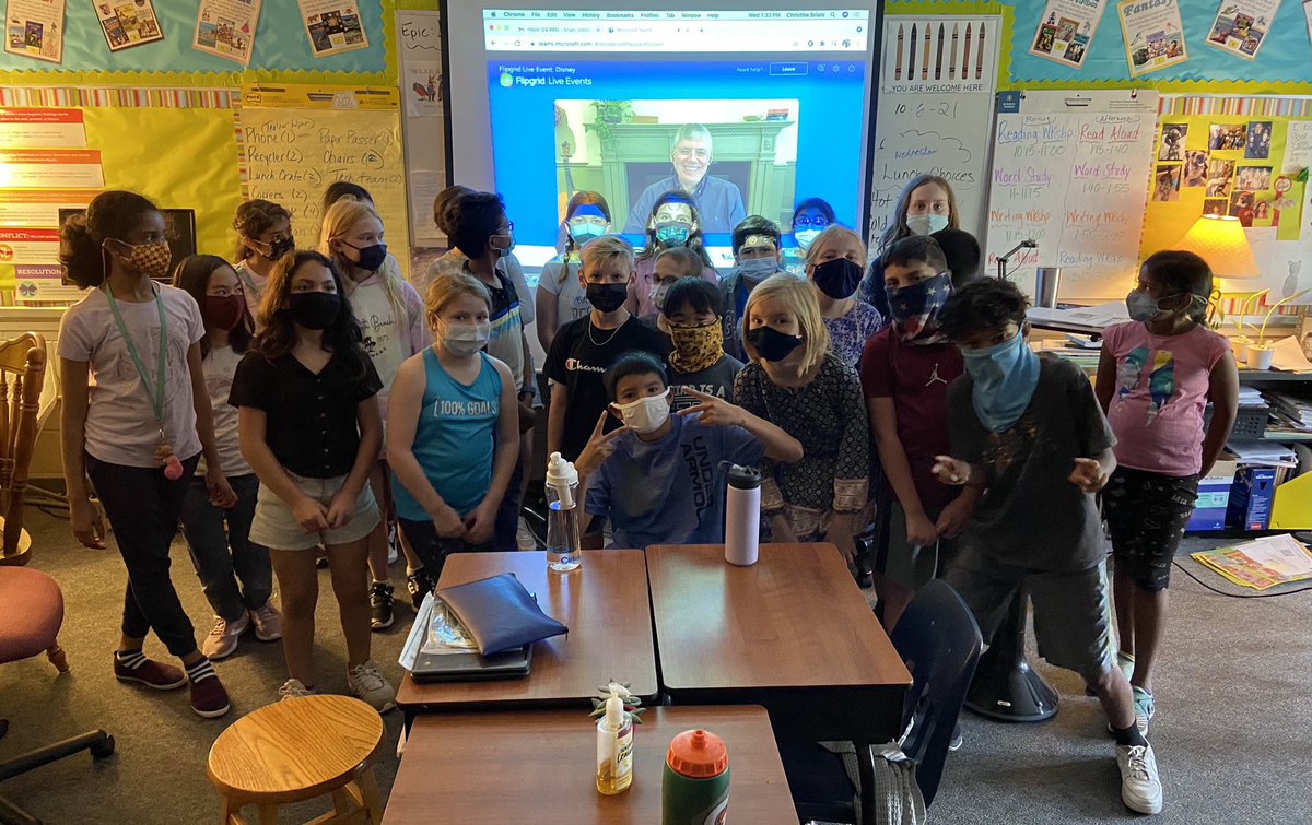 MillB19's tweet photo. Live Flipgrid author event with @rickriordan. Our 5th graders loved it. @ireDCSD https://t.co/d0gJq1NHHu