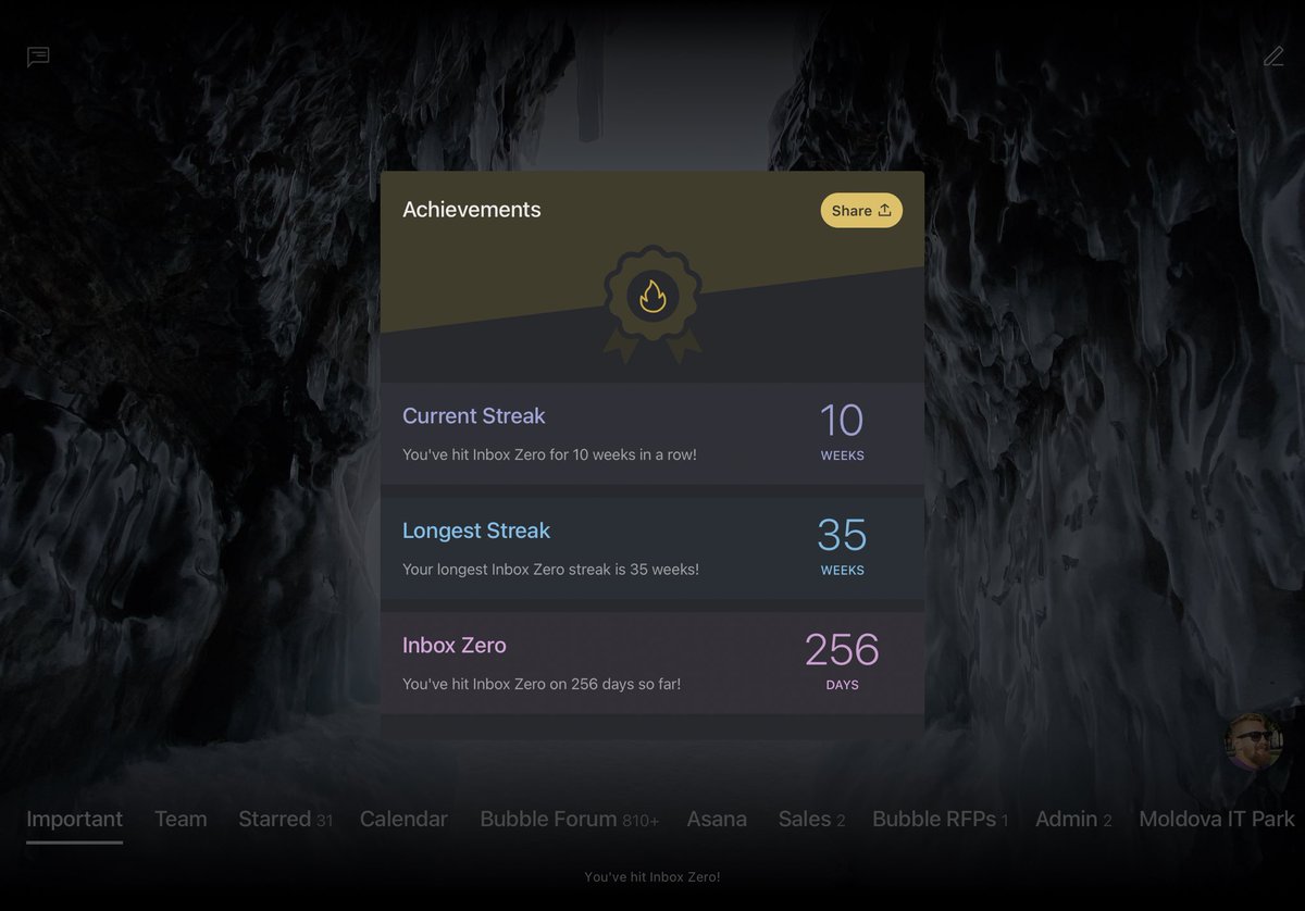 I've #HitZero 10 weeks in a row with <a href="/Superhuman/">Superhuman</a> 🔥 
Love the feeling, love the tool. Thanks for one hell of a product, team!