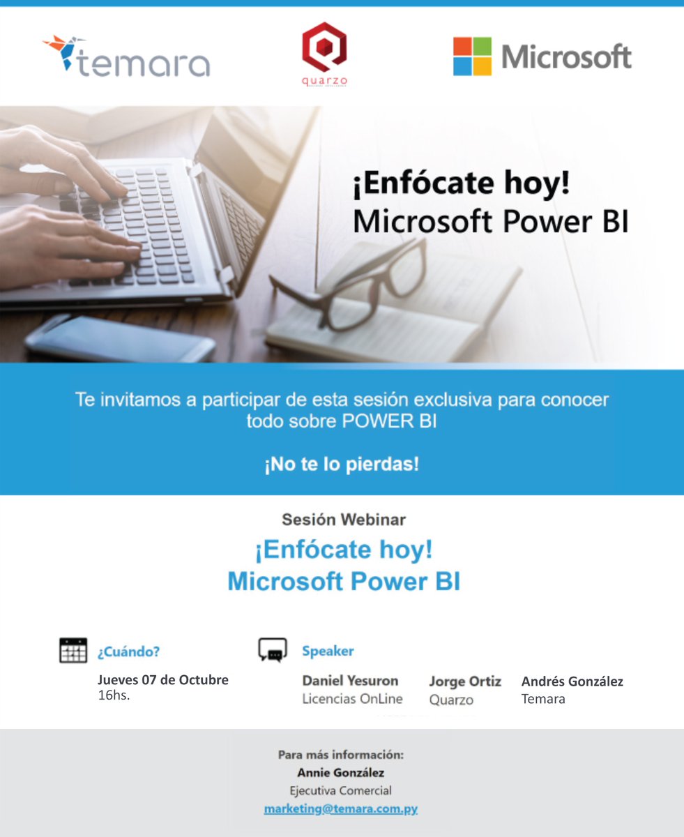 temarapy's tweet photo. ¡Enfócate hoy! 
Microsoft Power BI

!No te pierdas este webinar exclusivo diseñado para ti!

Para mas info: Comercial@temara.com.py

#Temara
#Microsoft 
#PowerBI https://t.co/QqES7eIGn6