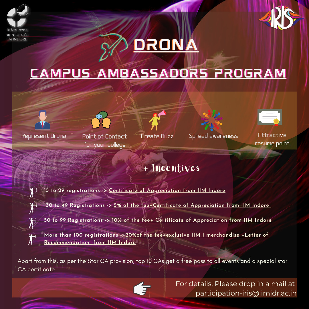 Iris_IIMI's tweet photo. The wait is over!
Win a chance for exclusive benefits for #iris2021 through our #campusambassador program!
For more details and joining the Campus ambassador program, mail us at: participation-iris@iimidr.ac.in
#StreamingExhilaration #irisiimi #irisfest
#iimindore https://t.co/B8Of3ggEnu