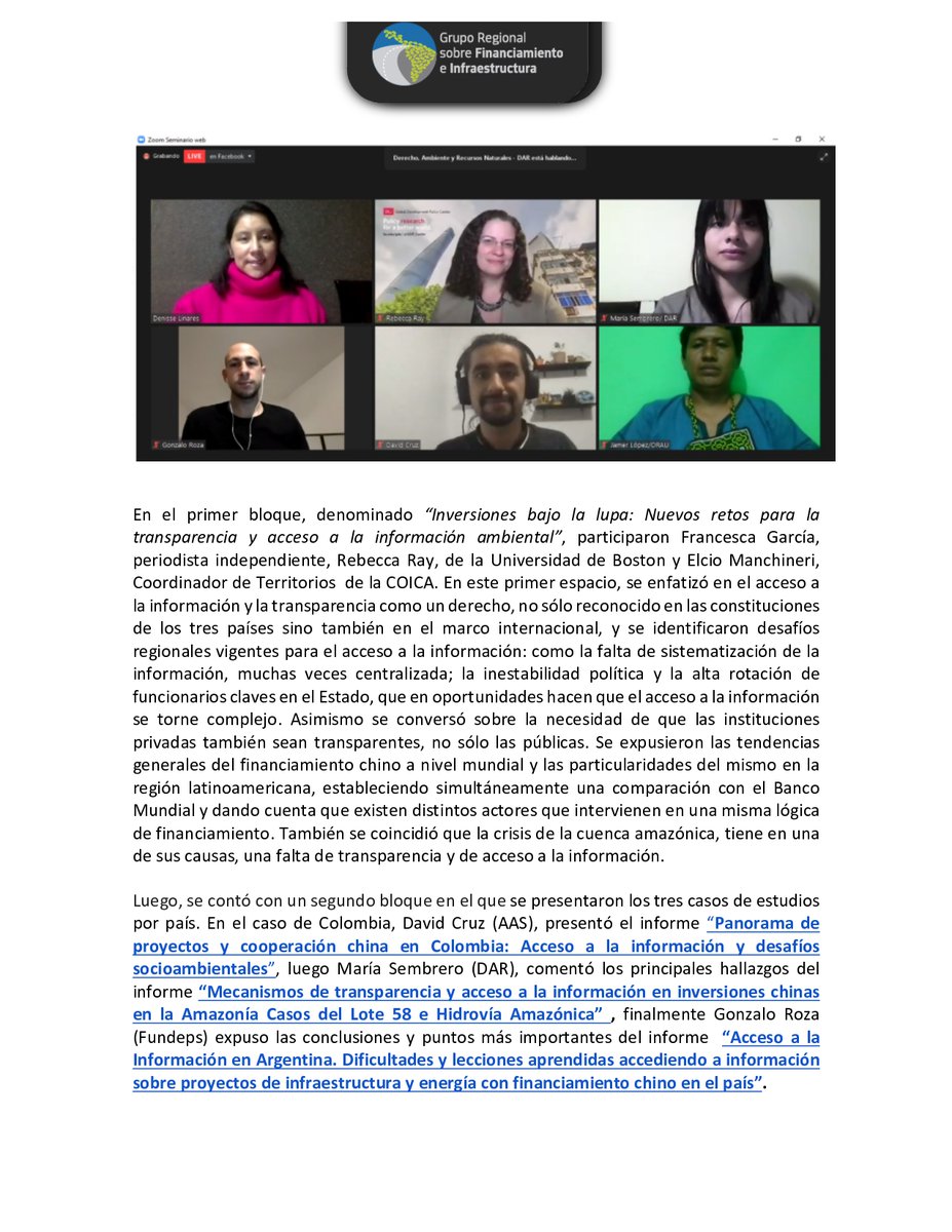 grefiLAC's tweet photo. El  30 de septiembre, se realizó el webinar “Transparencia socioambiental en América Latina: Retos y desafíos para acceder a información sobre inversiones chinas en la región”.
 
Conoce aquí los puntos claves de este conversatorio.

#Comunicado 👉https://t.co/u96nbzR7m1 https://t.co/BknbPWm8Ql