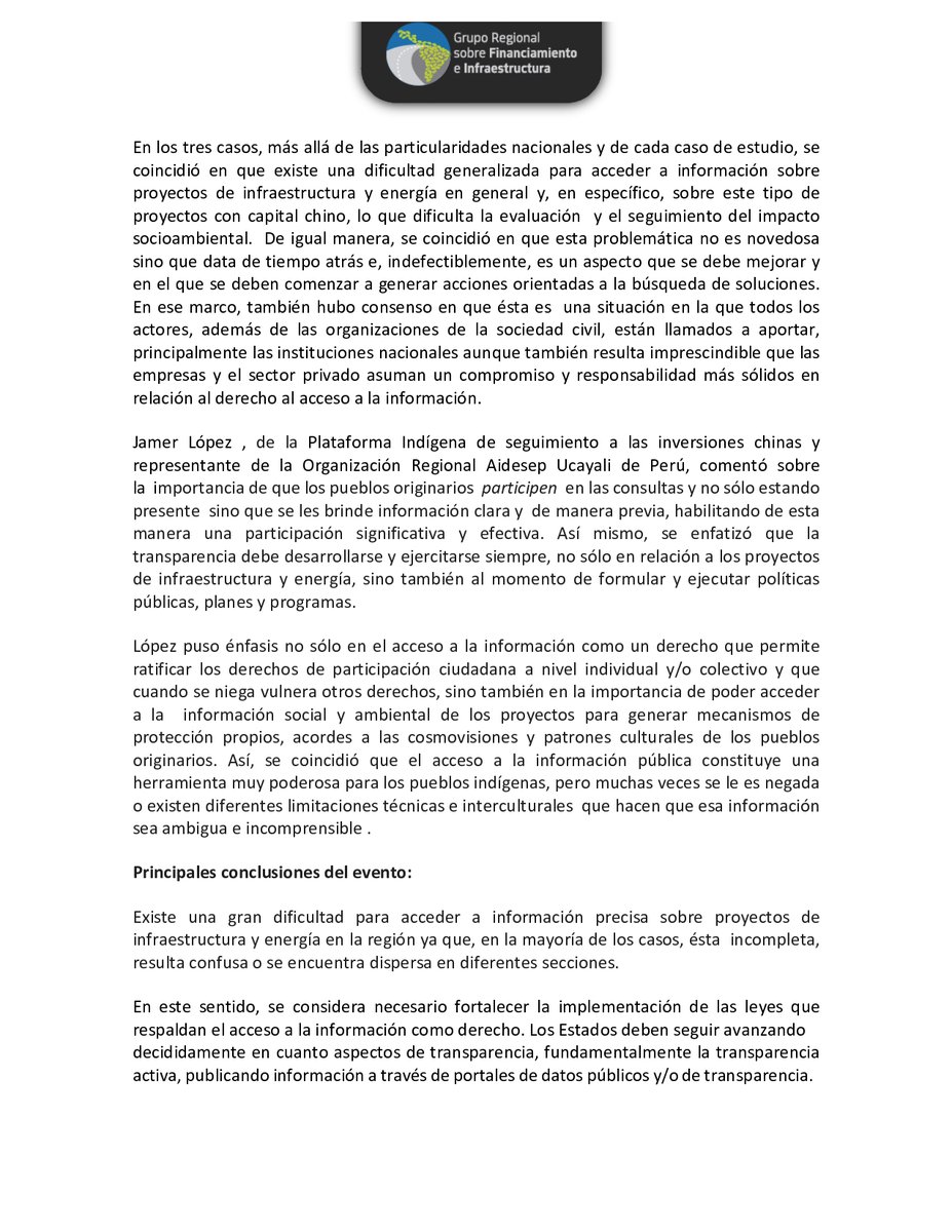 grefiLAC's tweet photo. El  30 de septiembre, se realizó el webinar “Transparencia socioambiental en América Latina: Retos y desafíos para acceder a información sobre inversiones chinas en la región”.
 
Conoce aquí los puntos claves de este conversatorio.

#Comunicado 👉https://t.co/u96nbzR7m1 https://t.co/BknbPWm8Ql