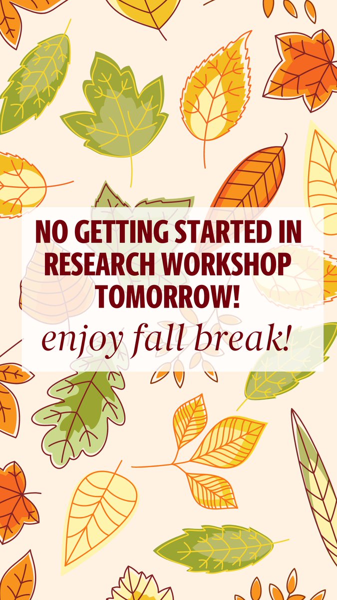 We will not be hosting a Getting Started in Research Workshop tomorrow- they will resume on Tuesday, 10/12. Enjoy fall break, Gamecocks! 🍂🍁