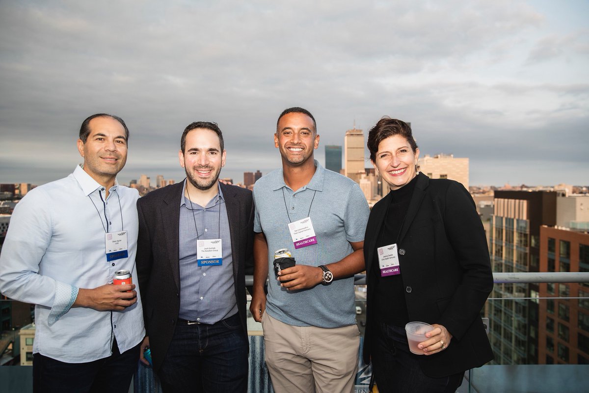 BowdoinGroup's tweet photo. Spotted at @NewEnglandVC #BackOnTheRoof! The Bowdoin Group's @HealthTech_JG  with our friends from @SVB_Financial, @FlareCapital &amp; @HealthEcho. Always a great event. Special thank you to #NEVCA for hosting. We're proud to support such an important organization in #BostonVC. 🙌 https://t.co/EAwR69zg5b