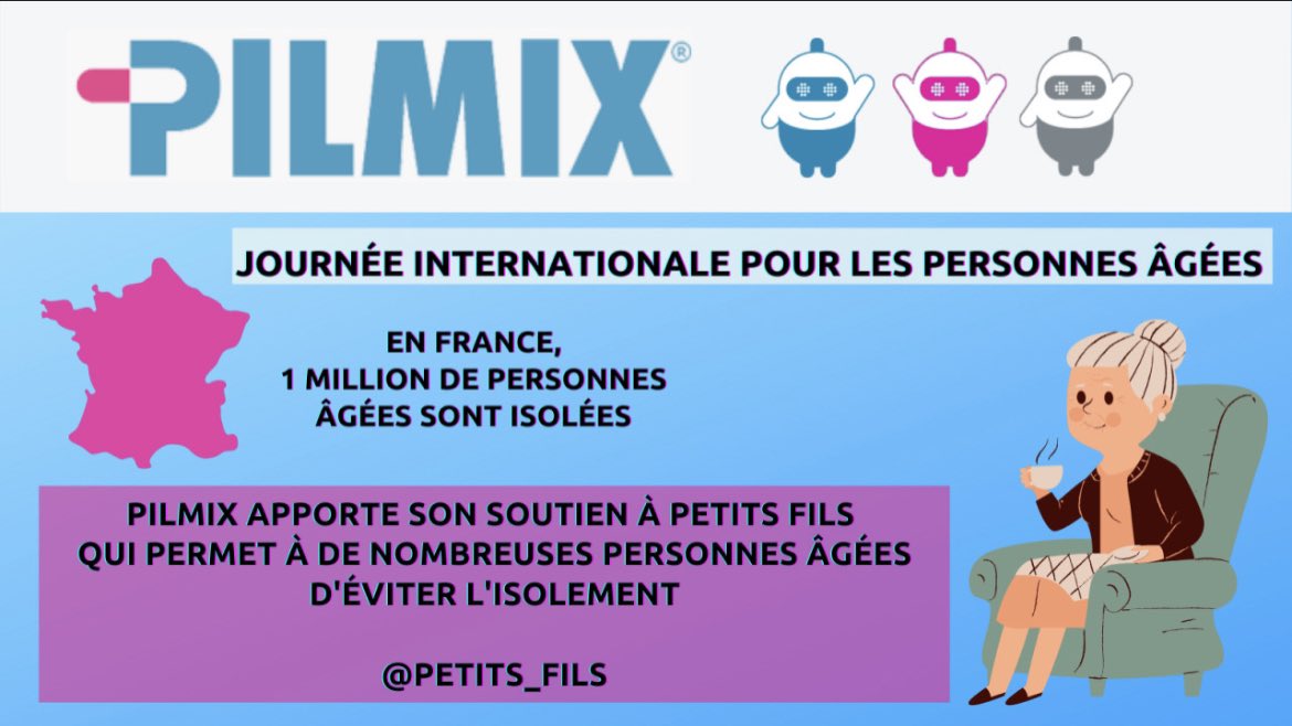 SebDoerper's tweet photo. Pour la journée internationale des personnes ��gées, prenez soin de vos proches.

PILMIX soutient Petits-Fils, réseau d'aide à domicile
pour les personnes âgées.

Rendez-vous sur @petits_fils si vous souhaitez en savoir plus.

 #santé #medecine #digitalhealth #esante #pharmacy https://t.co/r8QBUcbZjM