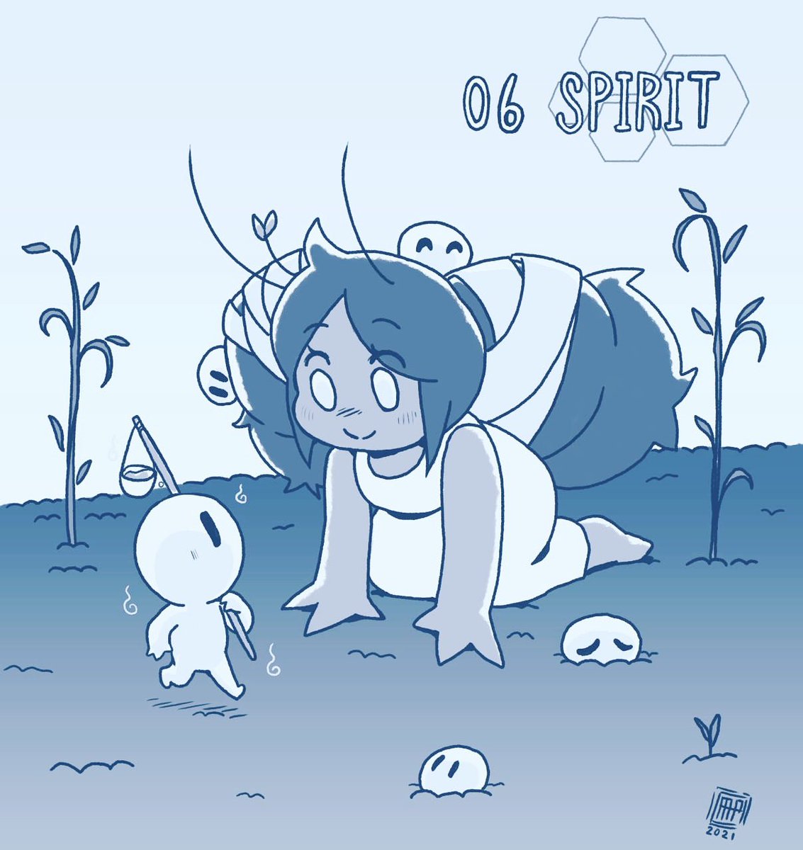 OTGGameDev's tweet photo. #inktober 06: Spirit 
Pebble loves communing with the garden spirits. 

#PhoebeeandJay #otggamedev #gamedev #gamedesign #indiedev #indiegame #digitalart #gameart #characterart #characterdesign #unity #beatemups  #inktober2021spirit #inktober2021 https://t.co/RVOAd5RTc9
