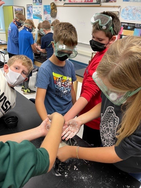 MWCSDTweets's tweet image. Mrs. Fritzs' 6th grade science classes were doing an Oobleck lab yesterday during their chemistry unit. They observed phase changes from a liquid to a solid, and a solid to a liquid, by applying pressure to a substance and changing the viscosity of the substance.