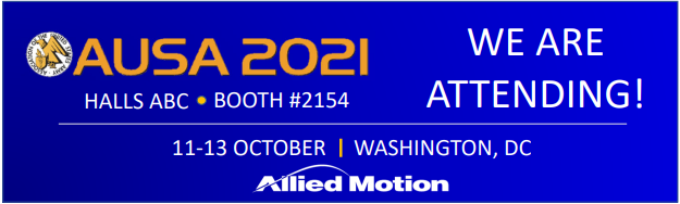 alliedmotion1's tweet photo. We'll be exhibiting at AUSA 2021 in Washington, DC next week, October 11 - 13. Please stop by booth #2154 to say hello and learn more about our extensive A&amp;D capabilities! We look forward to seeing you. #AUSA2021 #motioncontrol #USARMY

https://t.co/7c5n2Y78tU https://t.co/DCjm70AyHl