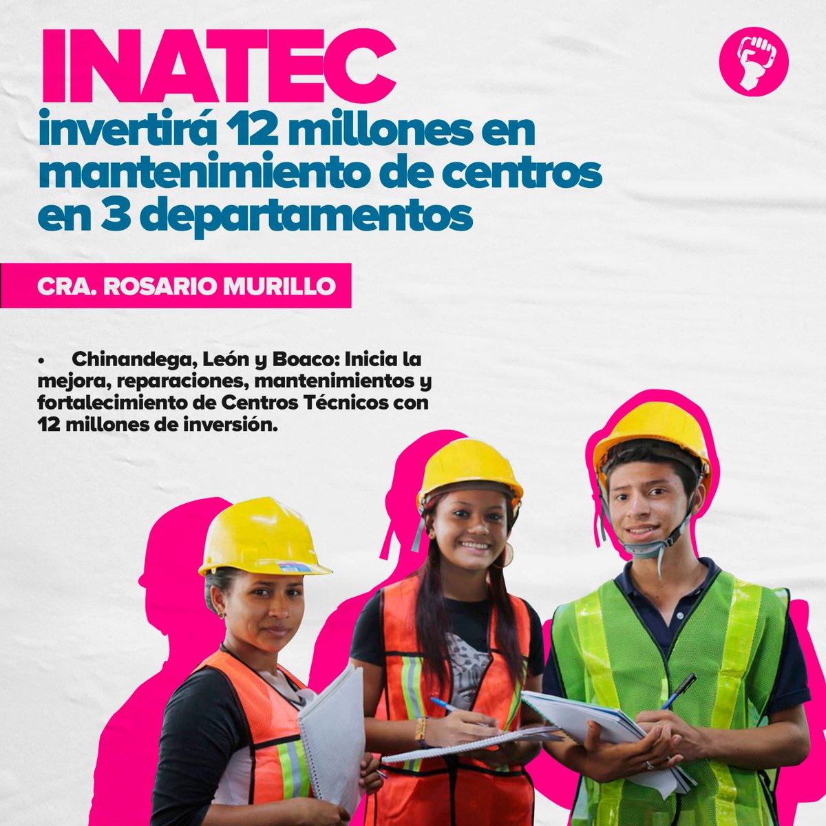 Cra. Rosario Murillo informó que INATEC realizará mejoras y reparaciones en diferentes Centros Técnicos del Pais.  Inversión 12 Millones.

#UnidadParaLaProsperidad #TodosJuntosVamosAdelante
