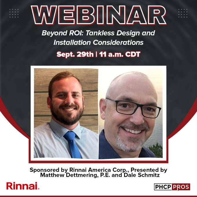 Check out the latest Webcast “Beyond ROI: Tankless Design and Installation Considerations” brought to you by <a href="/phcppros/">PHCPPros</a> and <a href="/Rinnai/">Rinnai America</a> Featuring commercial applications of tankless and hybrid water heating technology. bit.ly/3oHMynp