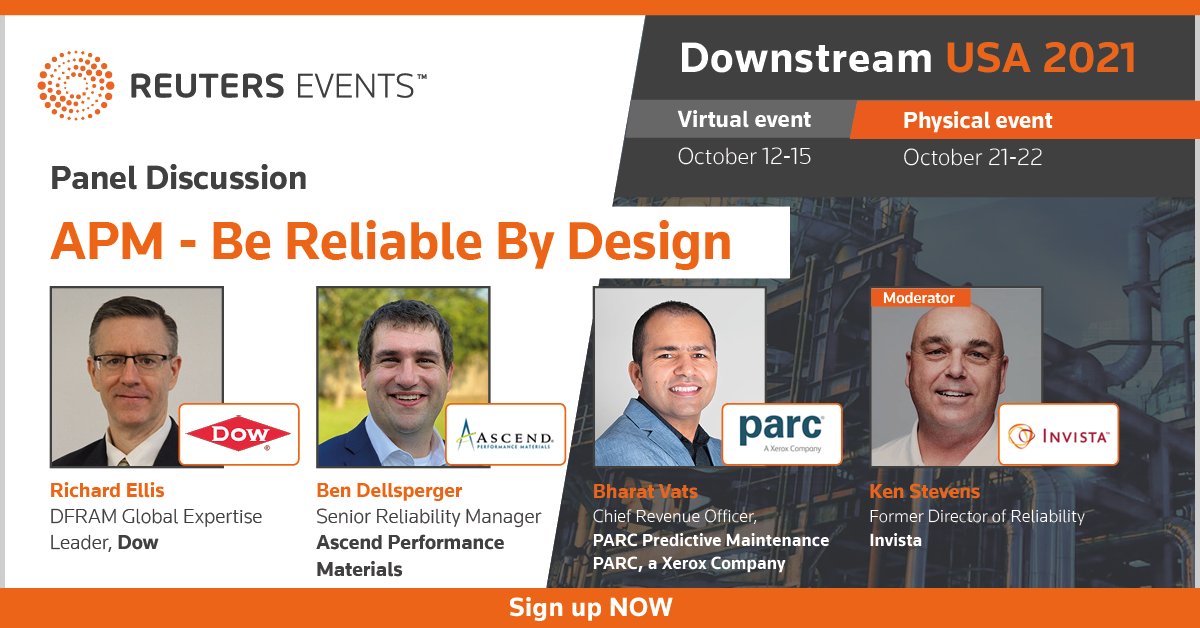 How can process manufacturers reduce unplanned downtime? Bharat Vats from PARC will explain how to develop an effective asset performance management strategy as part of a panel at Downstream USA next week. Sign up to attend here: hubs.ly/H0YXfb00 #parc